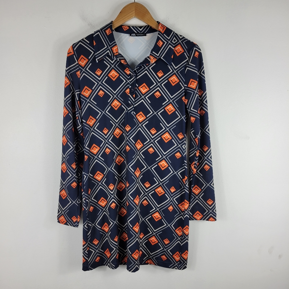 Zara Diamond Print Matching Set Pull On High Waist Flare Tunic Top Two Piece - Picture 7 of 16